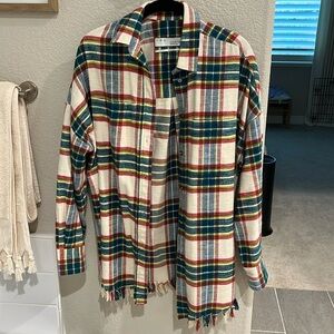 Iro Womens Darkina Oversized Button Down Fringe Frayed Flannel Shirt Plaid